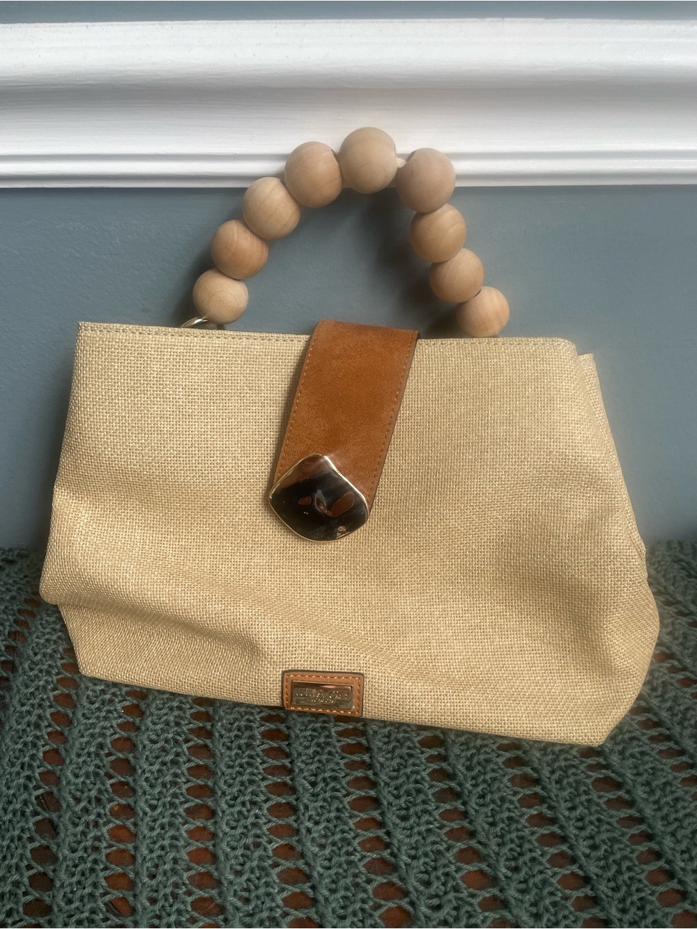 Luella Grey London Beaded Handle Beige Canvas Purse